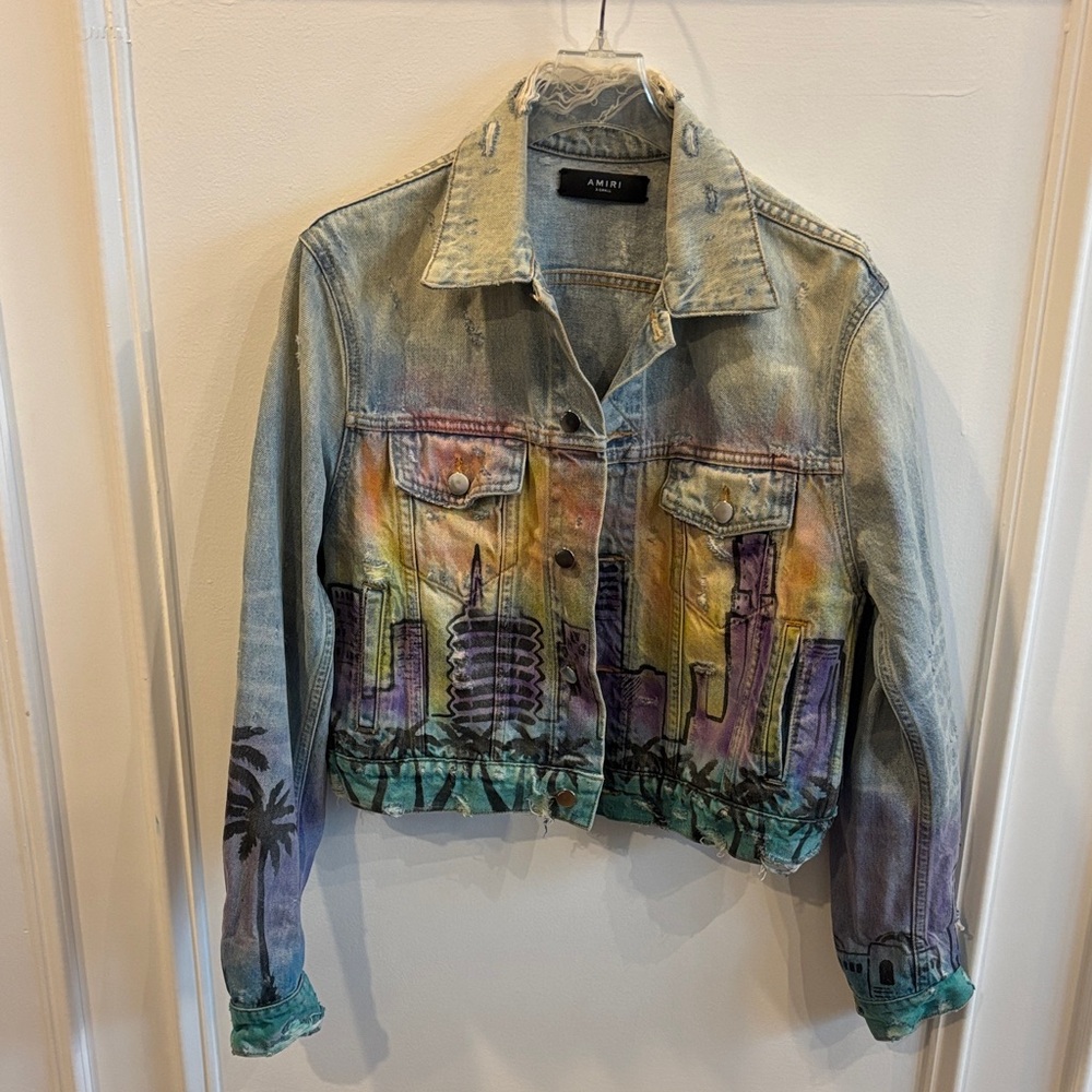 AMIRI Faded Blue Distressed Denim Jacket